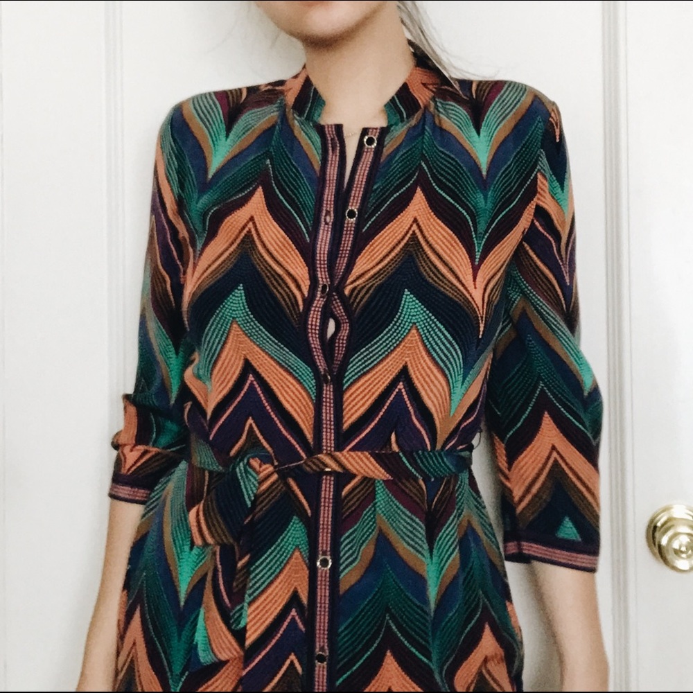 Anthropologie Button Down Chevron Print Dress